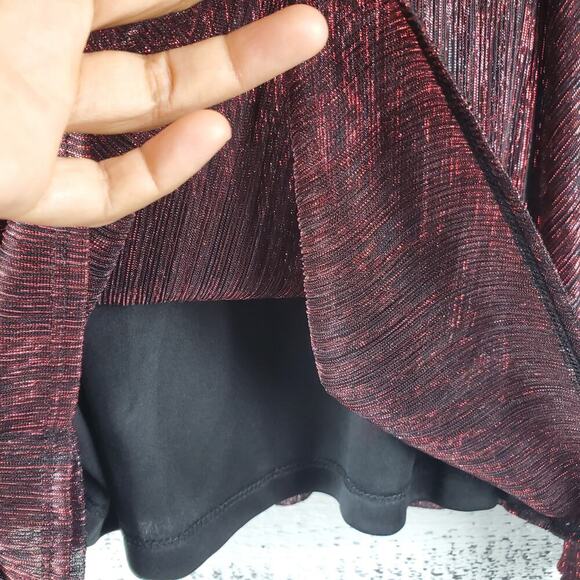 Onyx Nite Red Shimmer Kimono Cold Shoulder Rhinestone Sleeve Top Size Large NWT - Picture 5 of 9